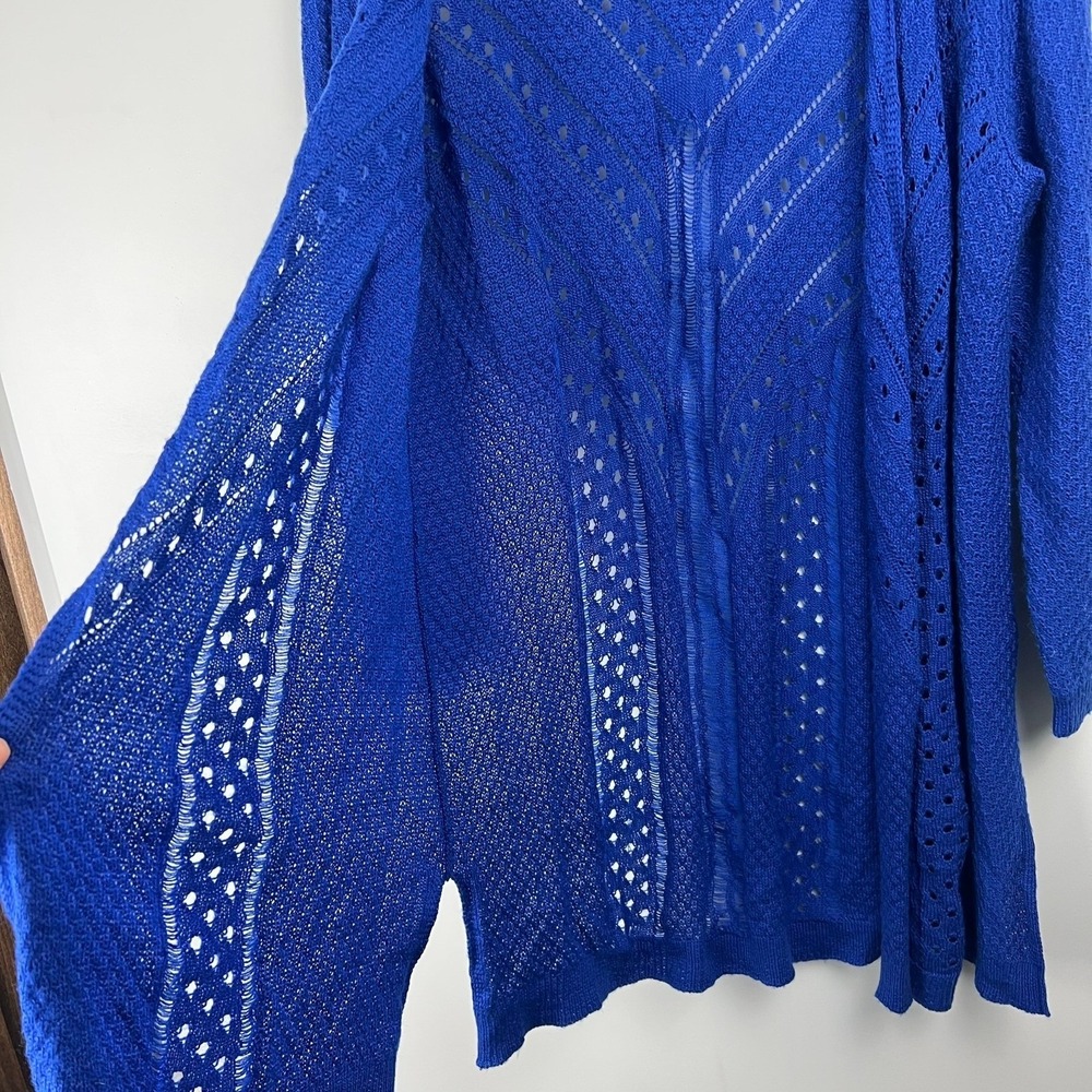 Laura Ashley Cobalt Blue Open Front Knit Cardigan Sweater PXL Duster Open Knit - Picture 2 of 8
